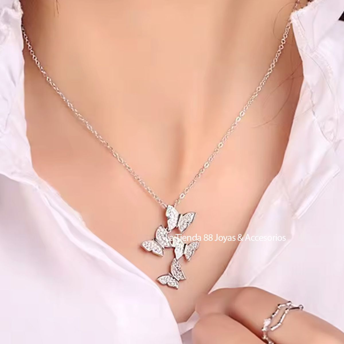 LA TIENDA 88 JOYAS Y ACCESORIOS - La Tienda 88 - Collar Mujer mariposas con Cristales Suizos - Blanco