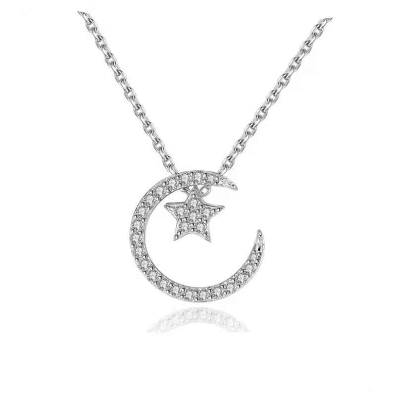 LA TIENDA 88 JOYAS Y ACCESORIOS - La Tienda 88 - Collar Mujer Estrella Media Luna Bañado Oro - Blanco