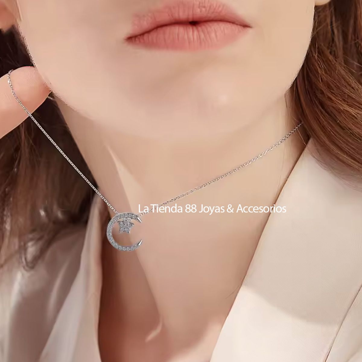 LA TIENDA 88 JOYAS Y ACCESORIOS - La Tienda 88 - Collar Mujer Estrella Media Luna Bañado Oro - Blanco