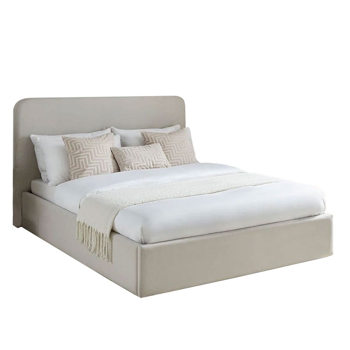 GENERICO - Cama Tapizada Lisa Curvo 2 Plazas Beige
