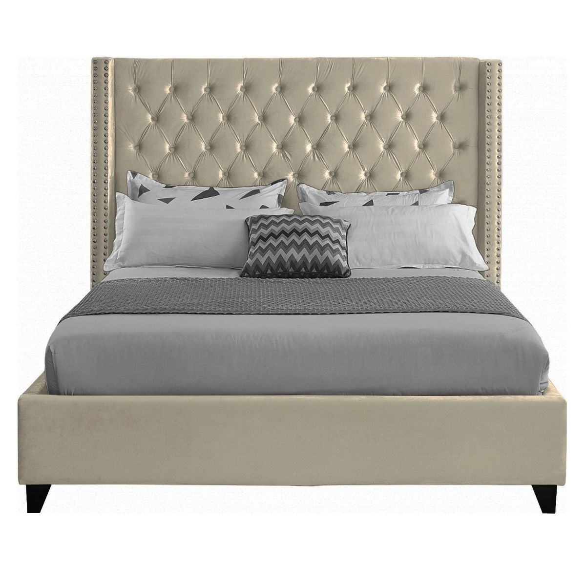 GENERICO - Cama Tapizada Capitoné Beige 2 Plazas