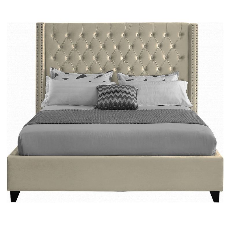 GENERICO - Cama Tapizada Capitoné Beige 2 Plazas