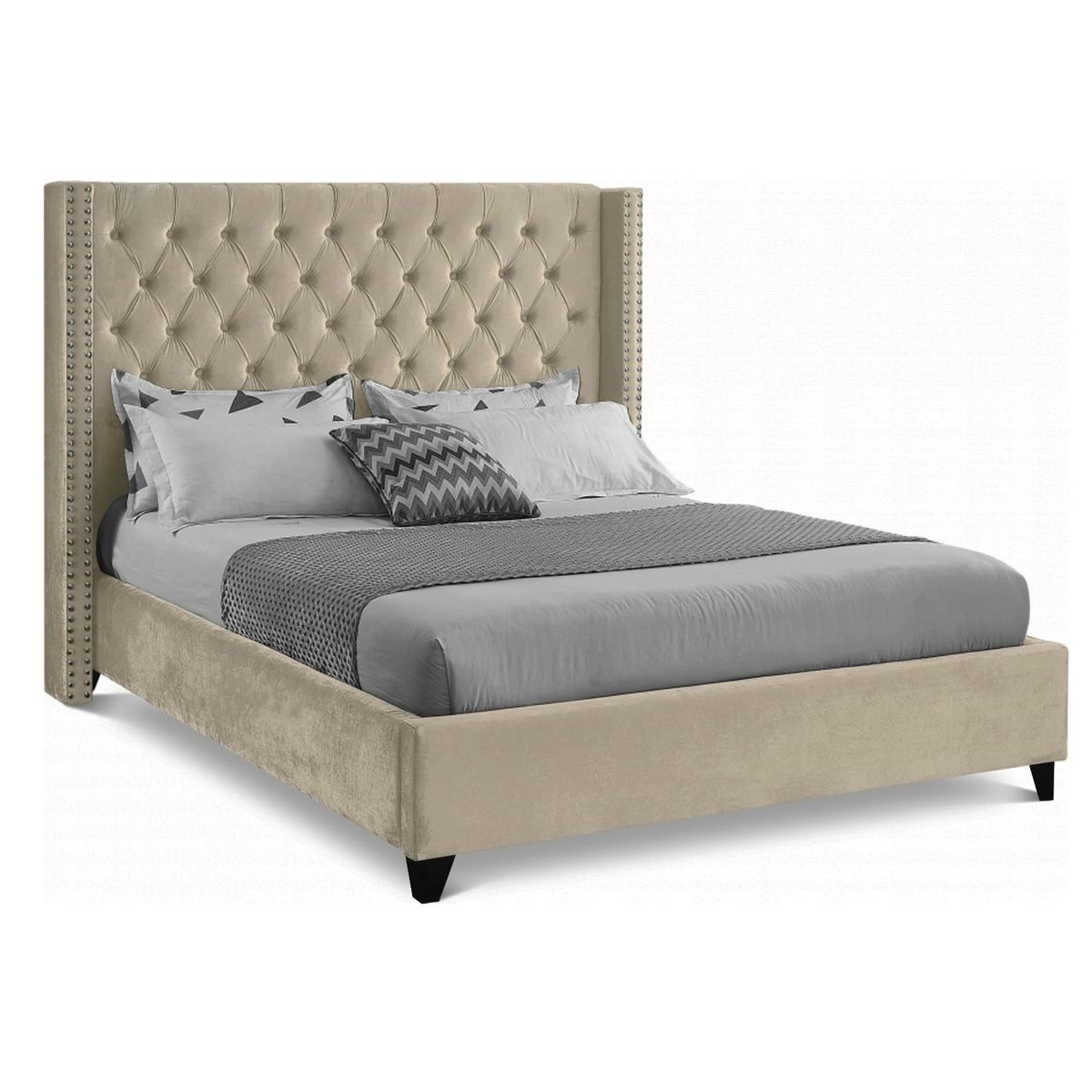 GENERICO - Cama Tapizada Capitoné Beige 2 Plazas