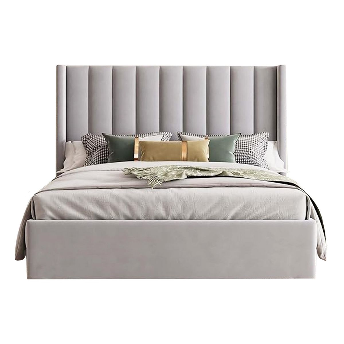 GENERICO - Cama Tapizada Listón Plomo Claro 2 Plazas