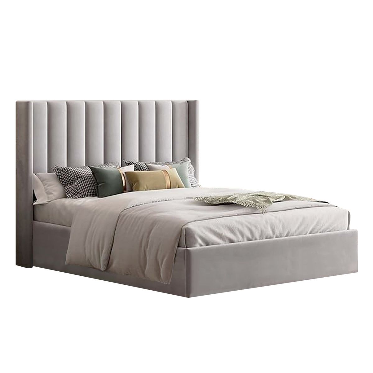 GENERICO - Cama Tapizada Listón Plomo Claro Queen