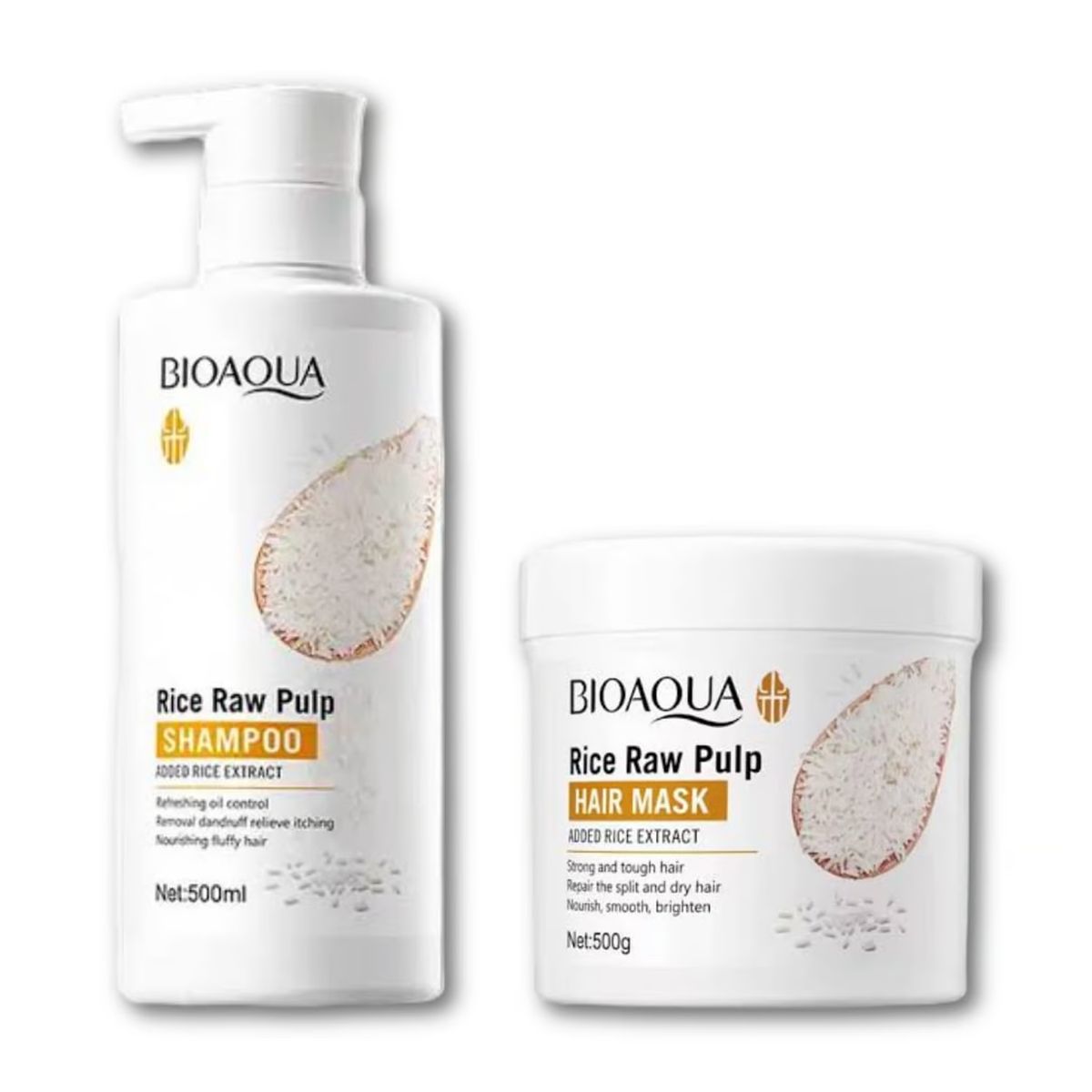 BIOAQUA - Shampoo de Arroz + Mascarilla Hidratante de cabello