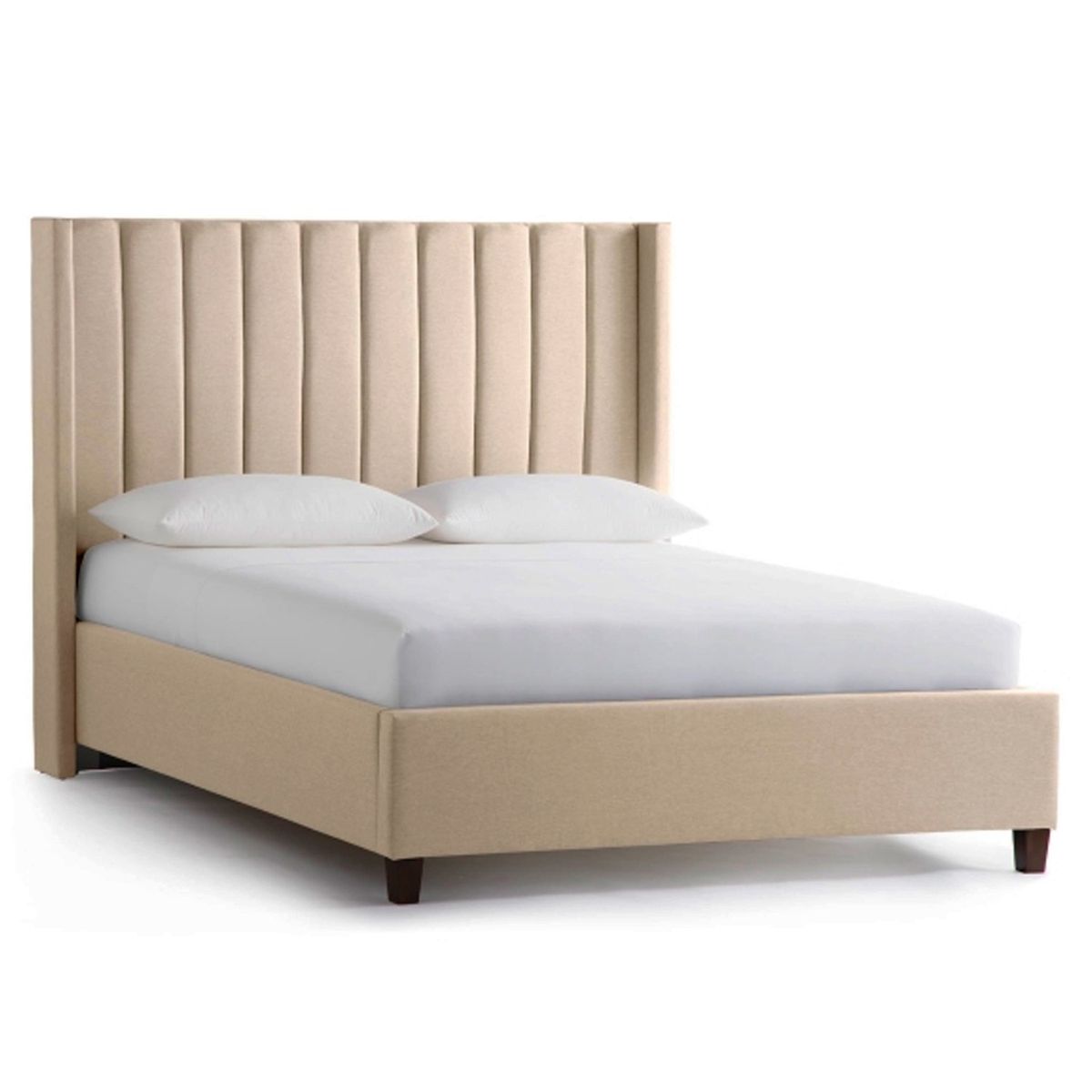 GENERICO - Cama Tapizada Listón con Patas de Madera 2 Plazas Beige