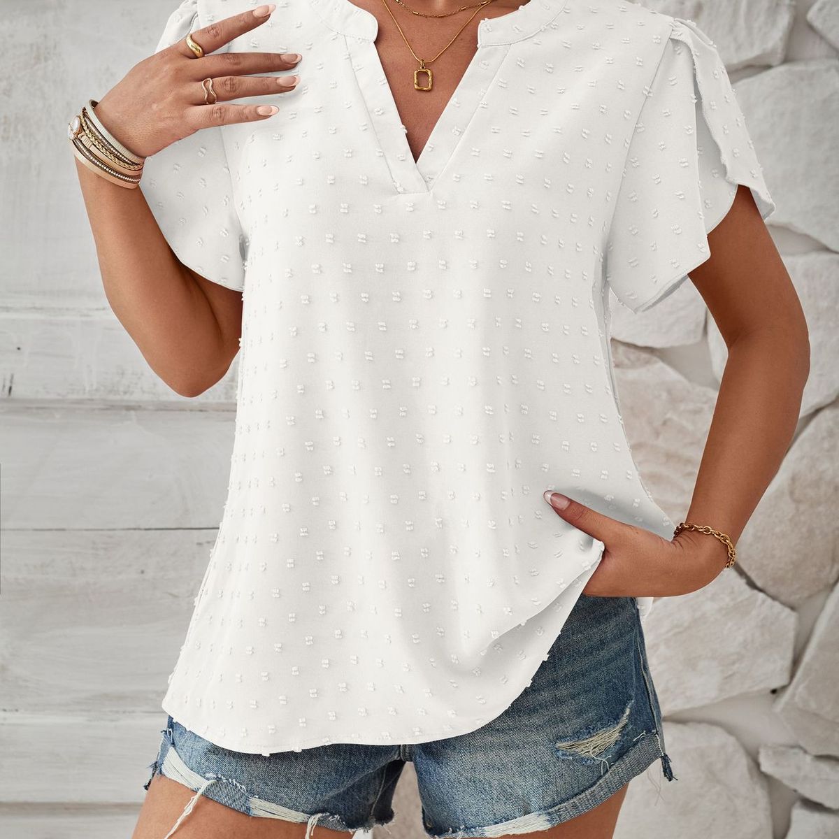 BLWOENS - Camiseta de manga corta de verano para mujeres - Blanco