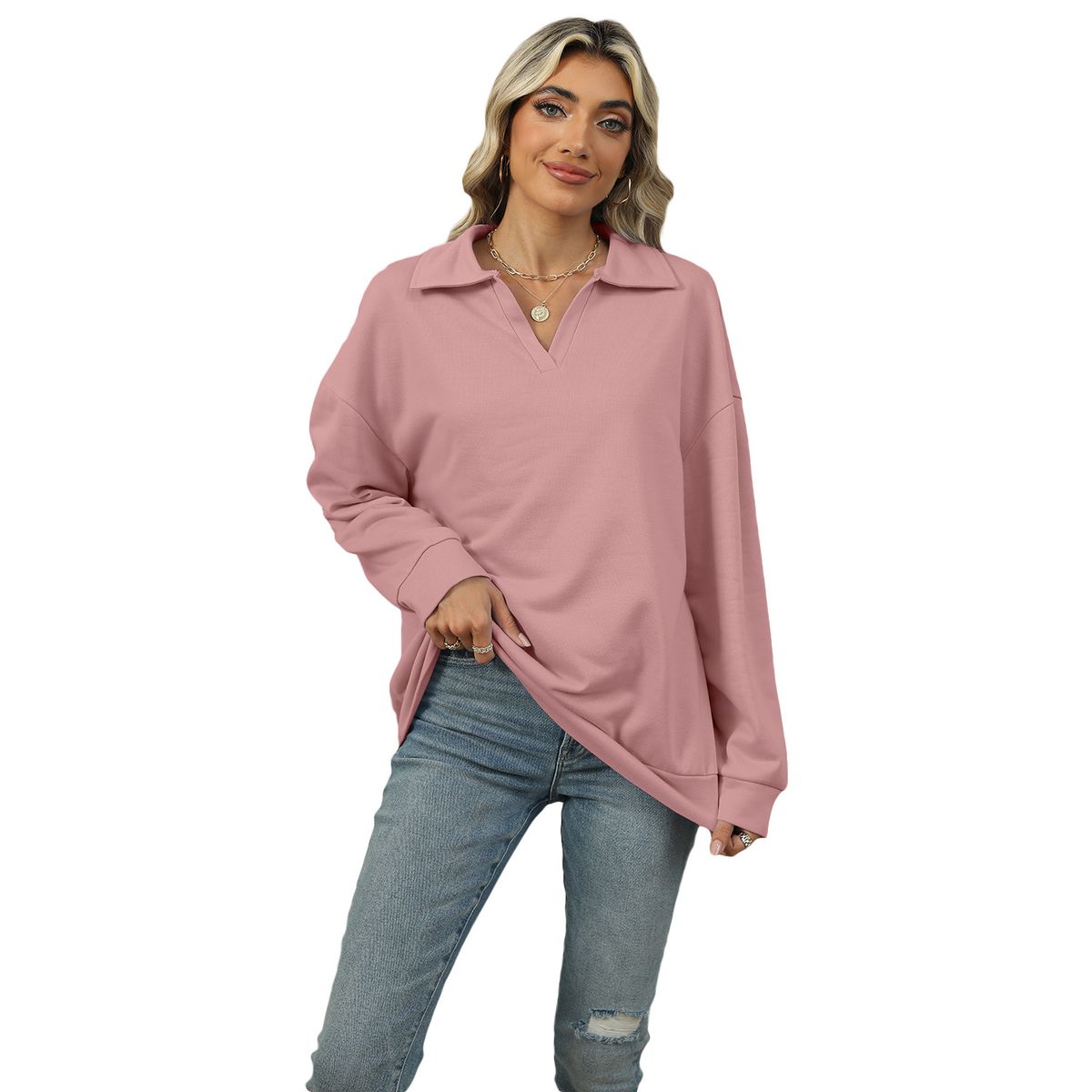 BLWOENS - Camiseta de manga larga de primavera y otoño para mujeres - Rosa