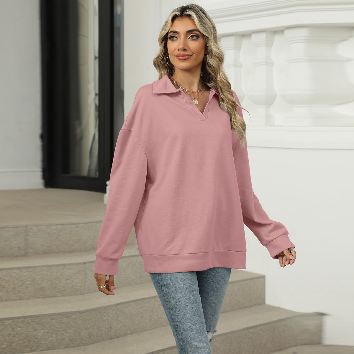 BLWOENS - Camiseta de manga larga de primavera y otoño para mujeres - Rosa
