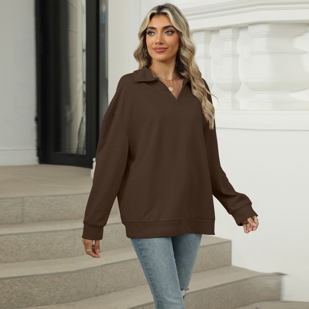 BLWOENS - Camiseta de manga larga de primavera y otoño para mujeres - Marrón