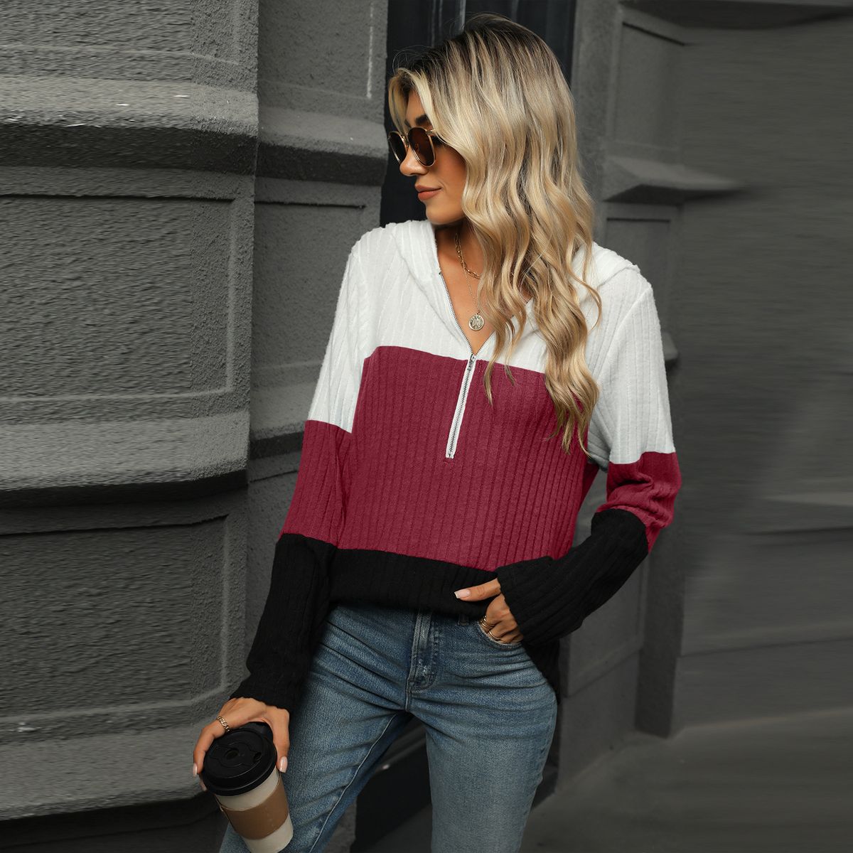 BLWOENS - Camiseta de manga larga de primavera y otoño para mujeres - Rojo