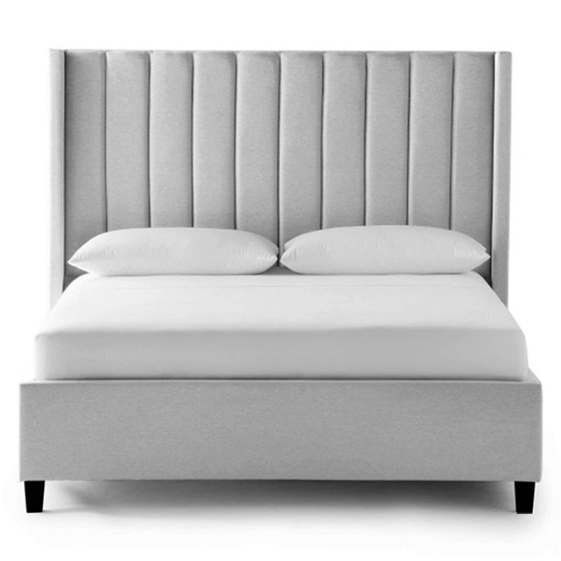 GENERICO - Cama Tapizada Listón con Patas de Madera 1.5 Plz Plomo Claro