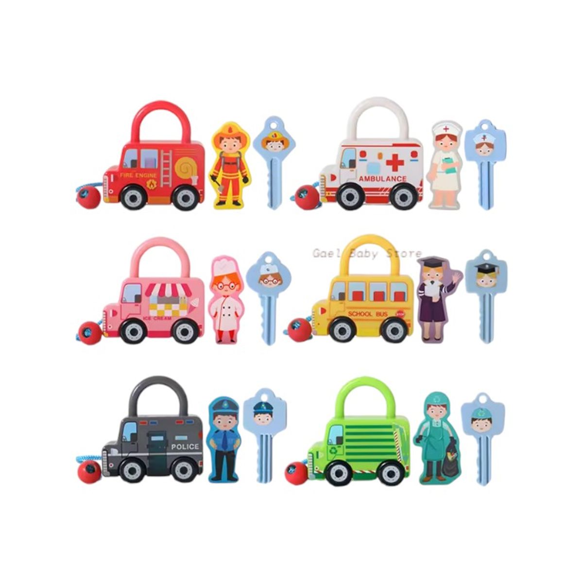 GENERICO - JUGUETE DIDACTICO CARRO DE PROFESIONES CON LLAVES