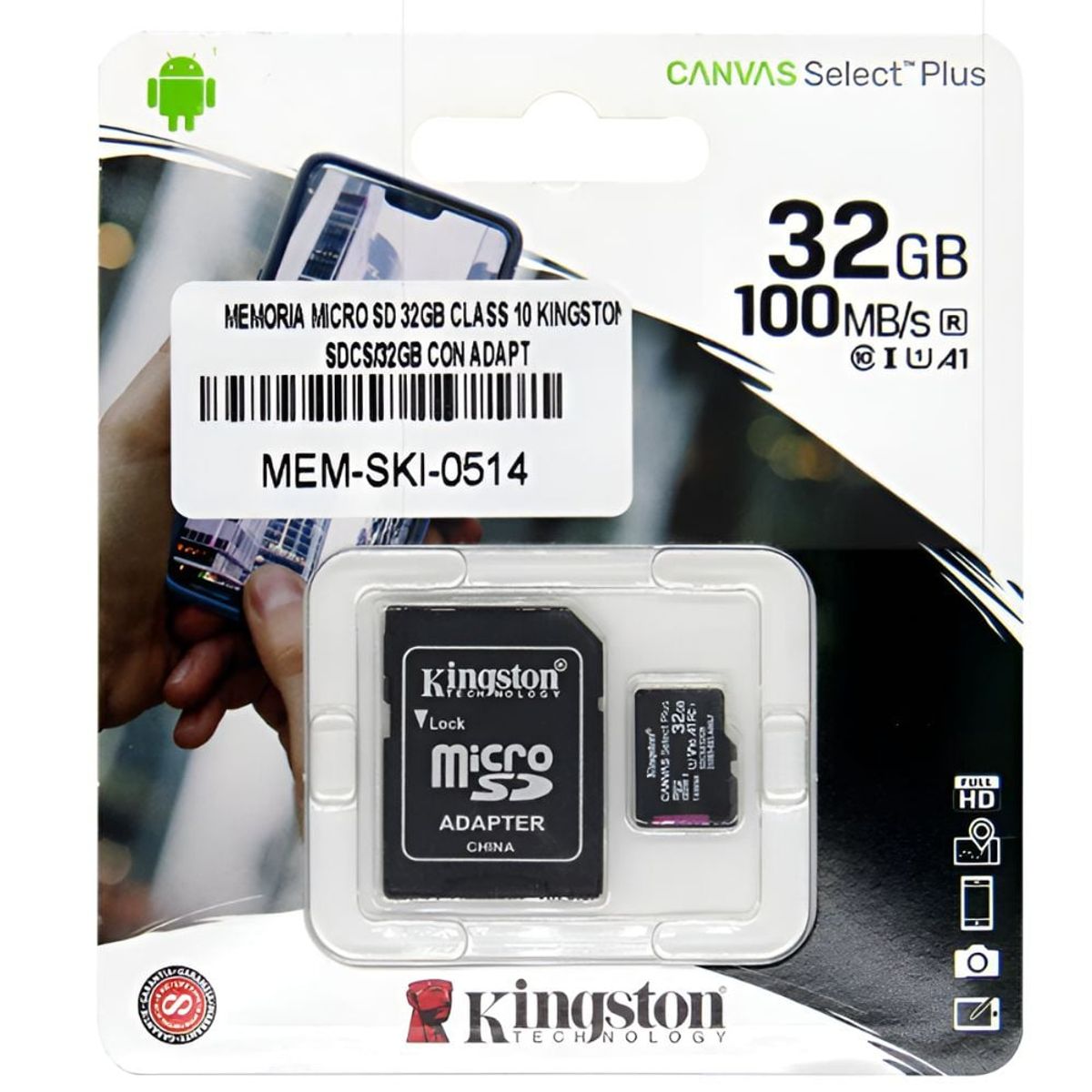 KINGSTON - Memoria Micro SD 32GB Class 10 Kingston Canvas