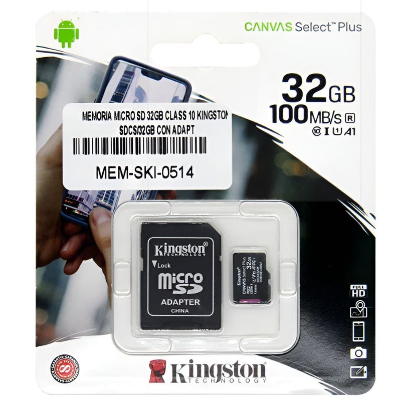 KINGSTON - Memoria Micro SD 32GB Class 10 Kingston Canvas