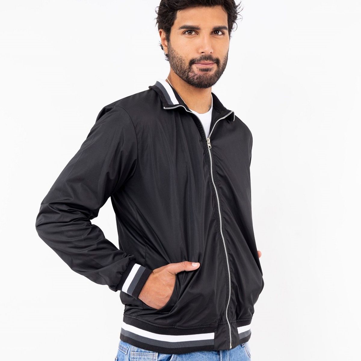 NEW YORK STARS - CASACA CORTAVIENTO BOMBER DE TASLAN-AZUL MARINO