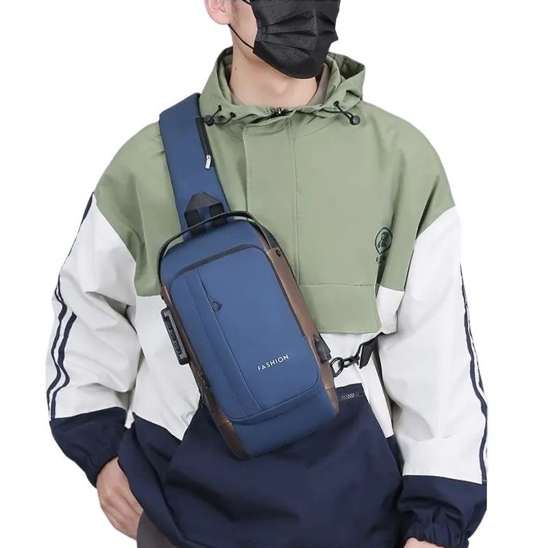 GENERICO - Mochila Morral Antirrobo Candado Clave Azul/marrón USB  Bolso Genieka