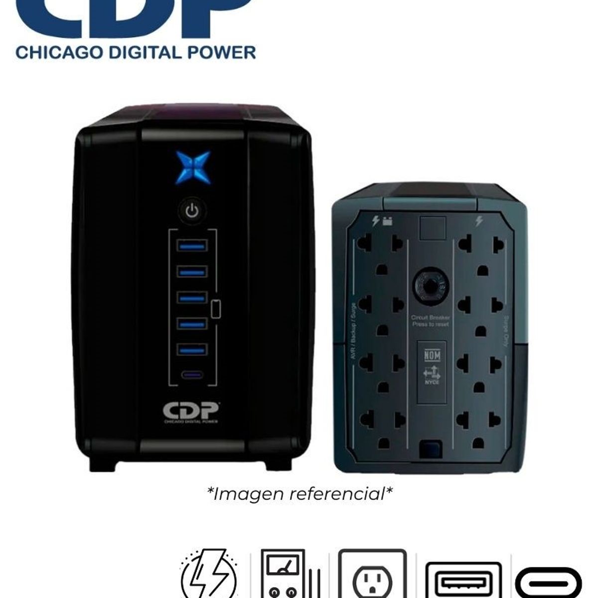 CDP - UPS CDP R-UPR1008I 1000VA/500W 8 SALIDAS 5 PORT USB / AUT 40 MIN NEGRO