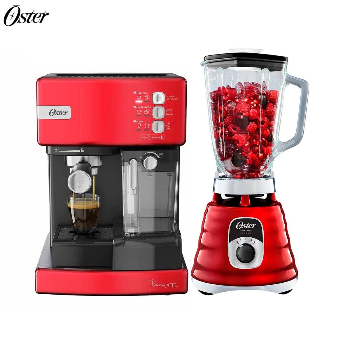 OSTER - Licuadora Clasica 3 vel BLST4126R + Cafetera PrimaLatte  BVSTEM6603R