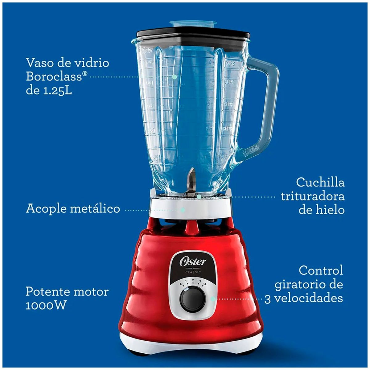 OSTER - Licuadora Clasica 3 vel BLST4126R + Cafetera PrimaLatte  BVSTEM6603R