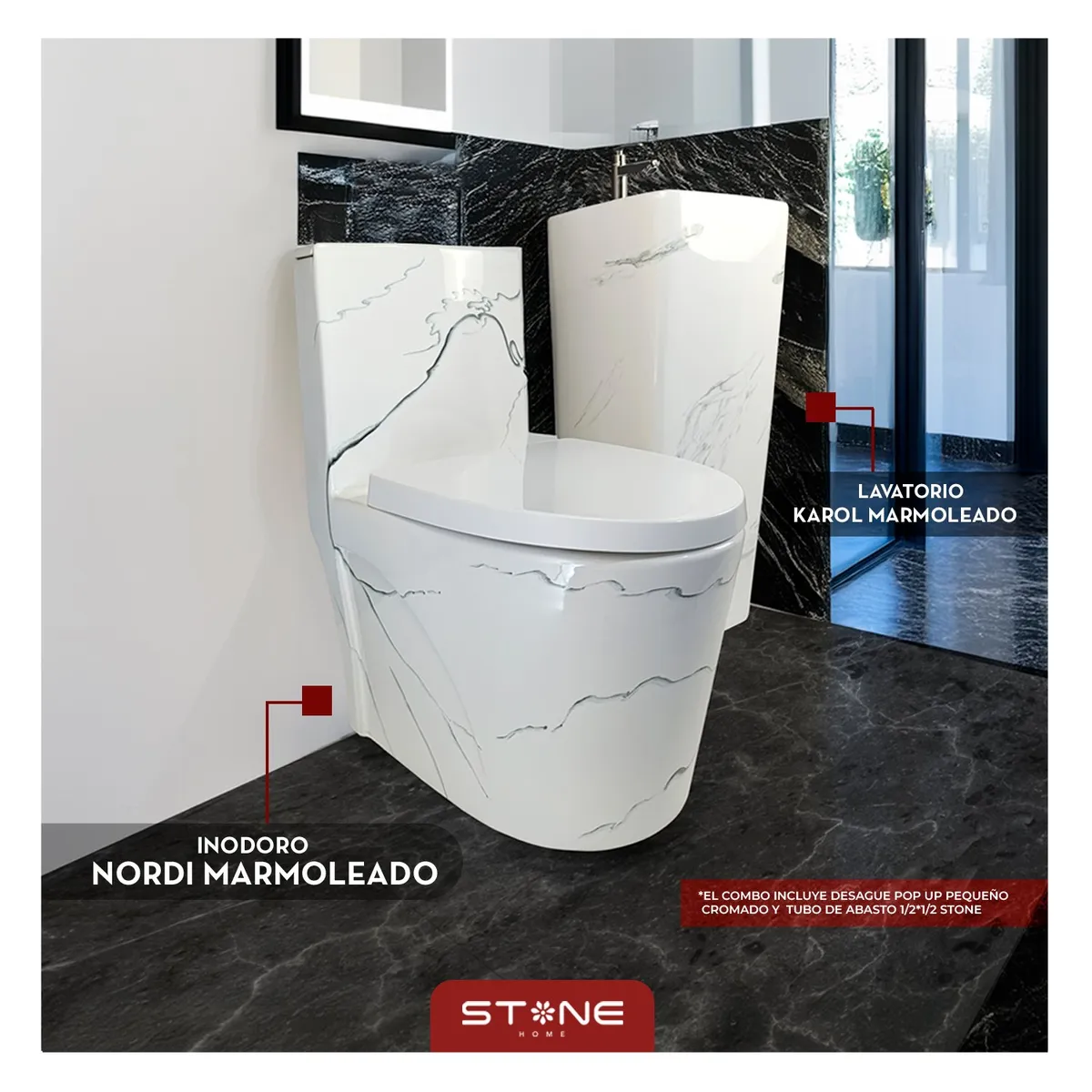 STONE - COMBO NORDI MARMOLEADO + LAVAMANOS KAROL MARMOLEADO STONE