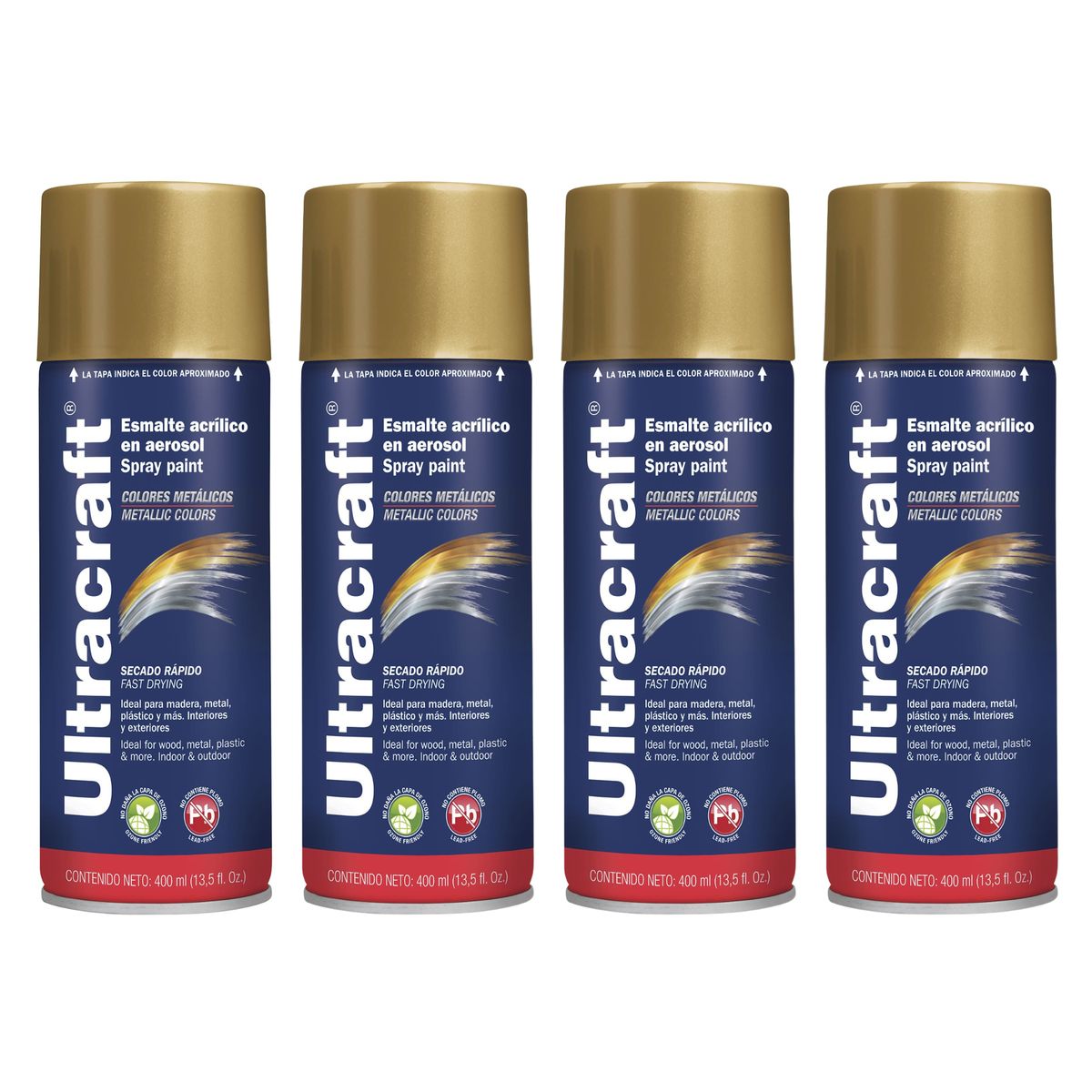 GENERICO - Pintura spray color Dorado x4 unidades Ultracraft