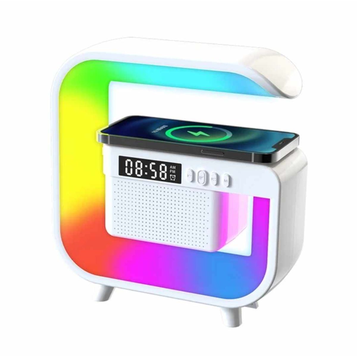 GENERICO - Lampara Led Reloj Despertador Radio Bluetooth Cargador Inalambrico G2
