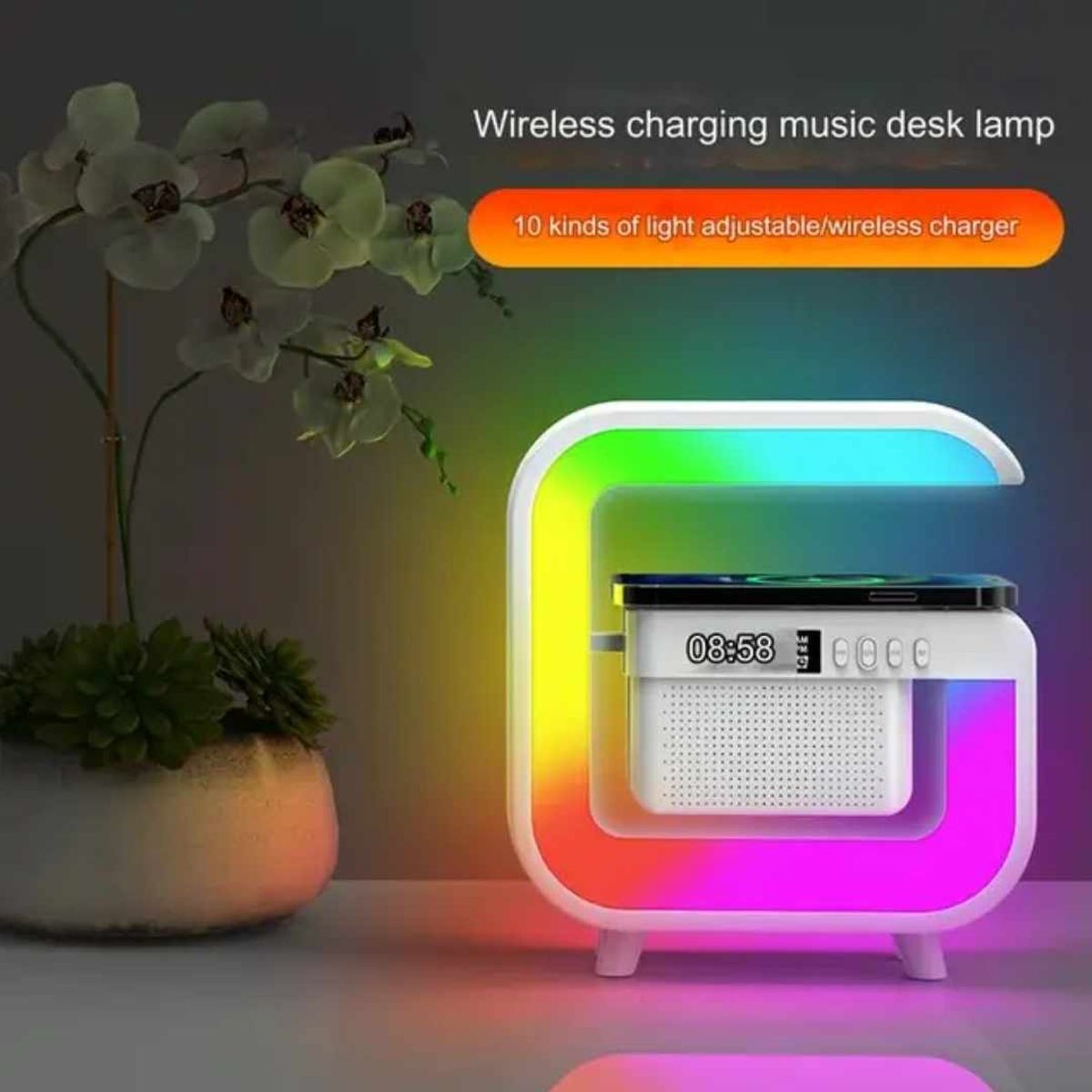 GENERICO - Lampara Led Reloj Despertador Radio Bluetooth Cargador Inalambrico G2