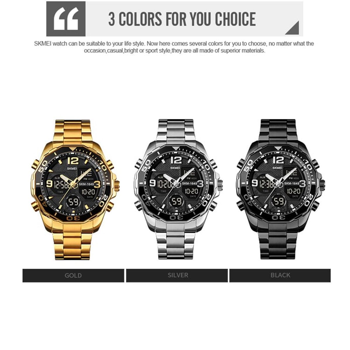 SKMEI - Reloj Skmei 1649 Dorado original Analogo y Digital_.