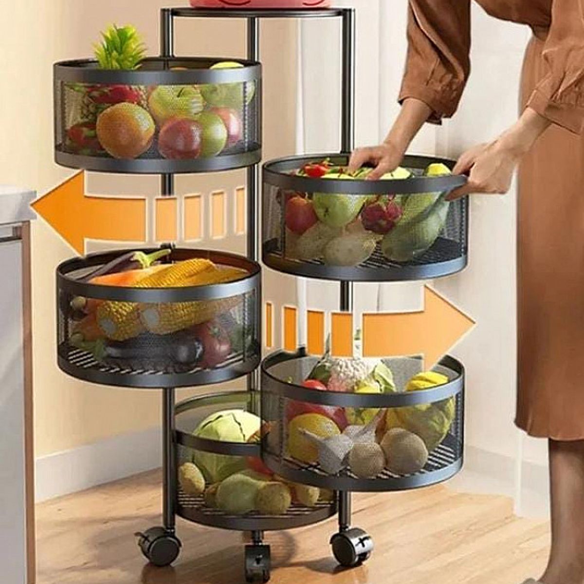 GENERICO - Organizador verdulero de 5 niveles circular negro