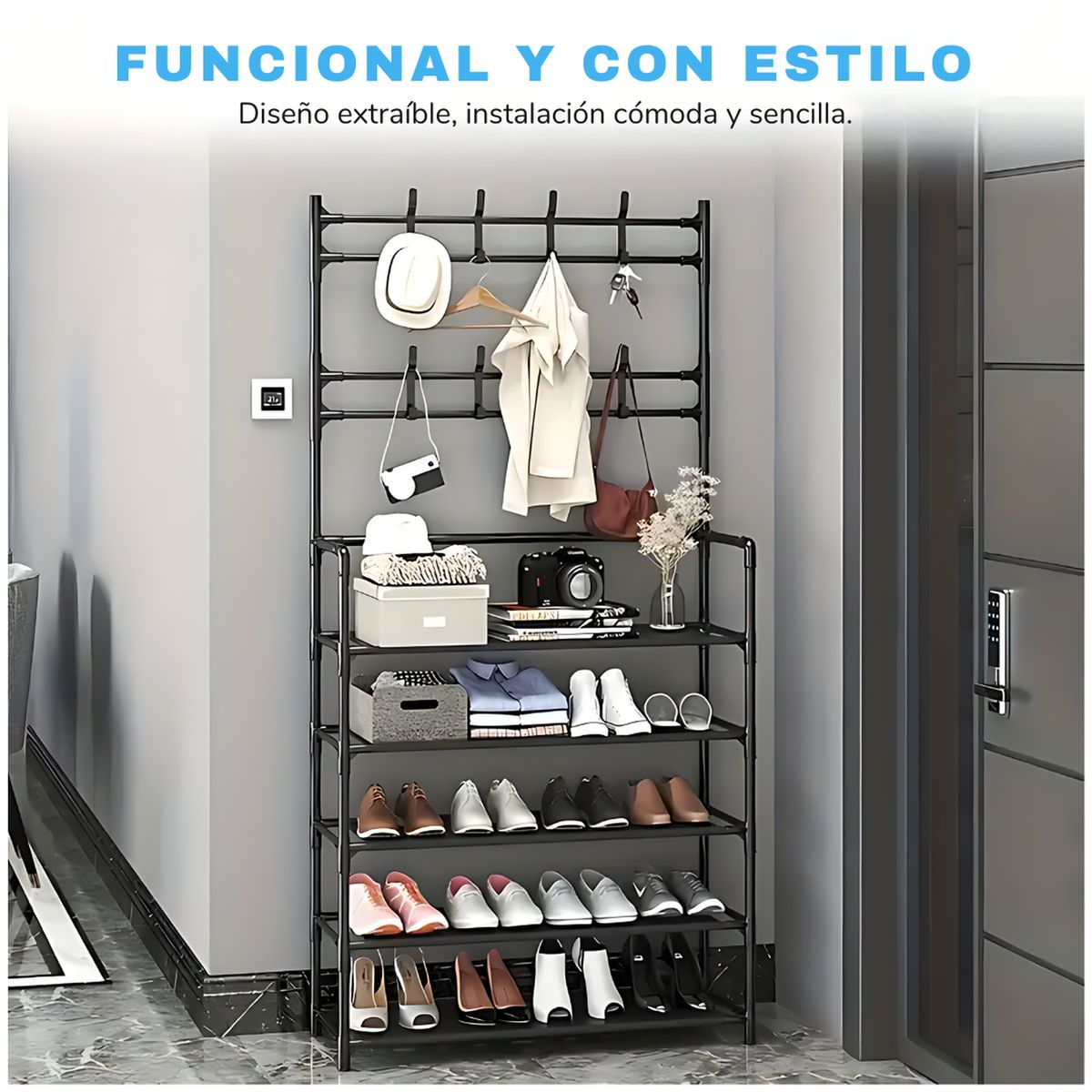 GENERICO - Estante Organizador Zapatera Multiusos 5 Niveles 172x80x27.5 - Negro