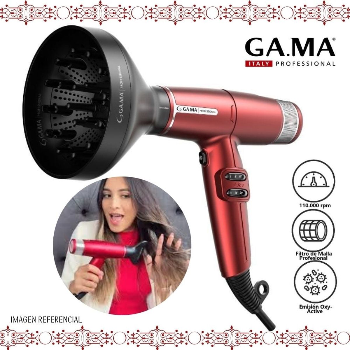 GAMA - Secadora de Cabello Gama Professional IQ Lite Red