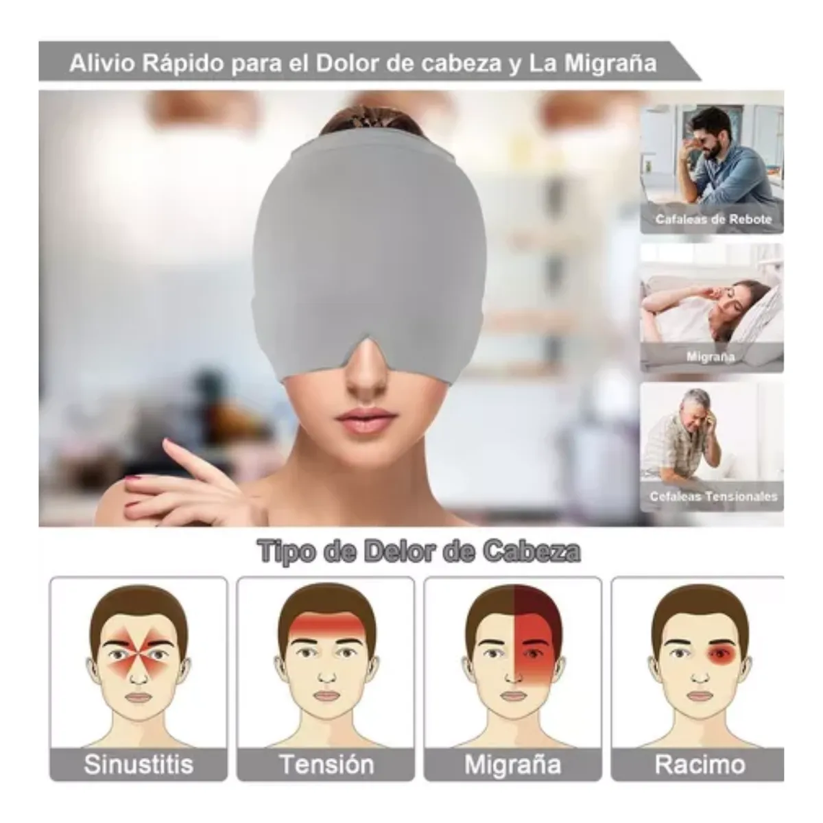 IMPORTADO MC - Gorro en Gel Para Alivio De La Migraña - Plomo