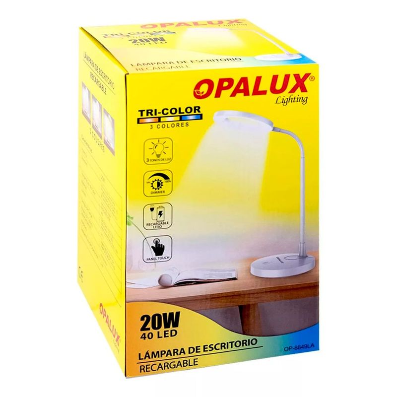 OPALUX - LAMPARA DE ESCRITORIO RECARGABLE TOUCH 20WATTS OPALUX