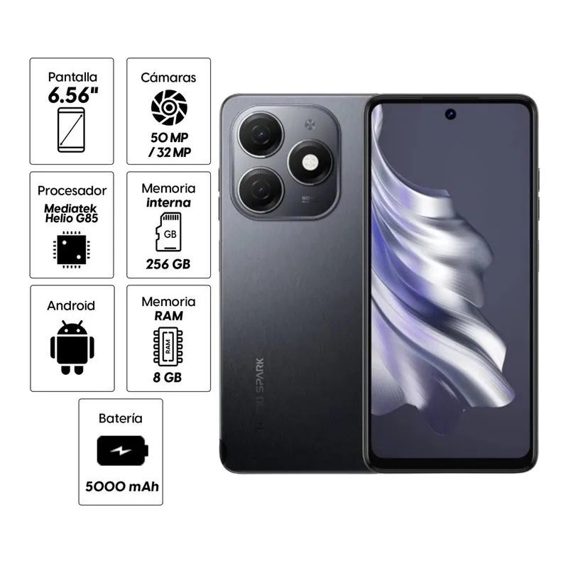 TECNO MOBILE - SMARTPHONE TECNO MOBILE SPARK 20 KJ5 256GB ROM+ 16GB RAM EXTENDIDA (8GB +8GB RAM ) GRAVITY BLACK