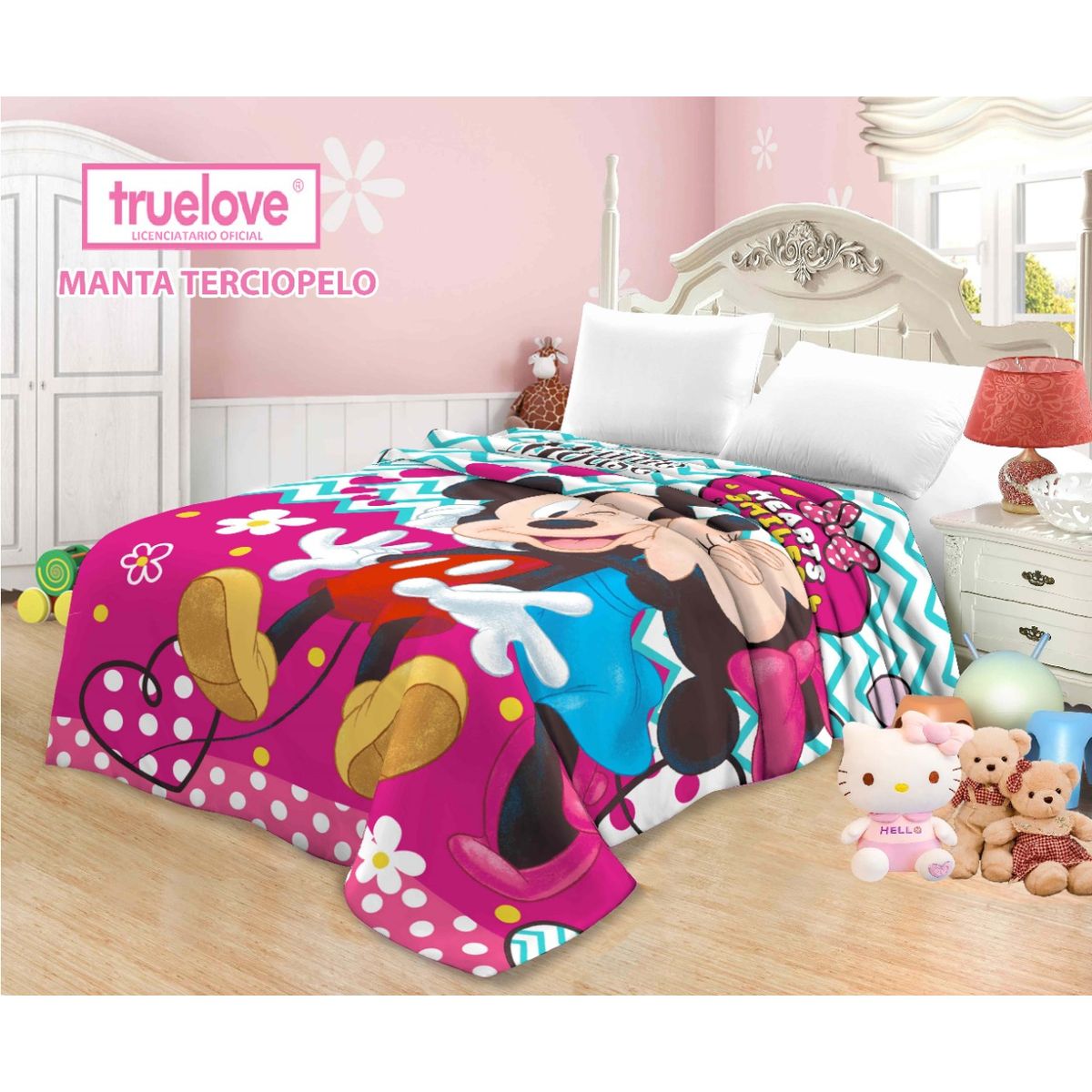 TRUELOVE - Manta Infantil Piel Durazno Minnie Y Mickey 1.5 plazas