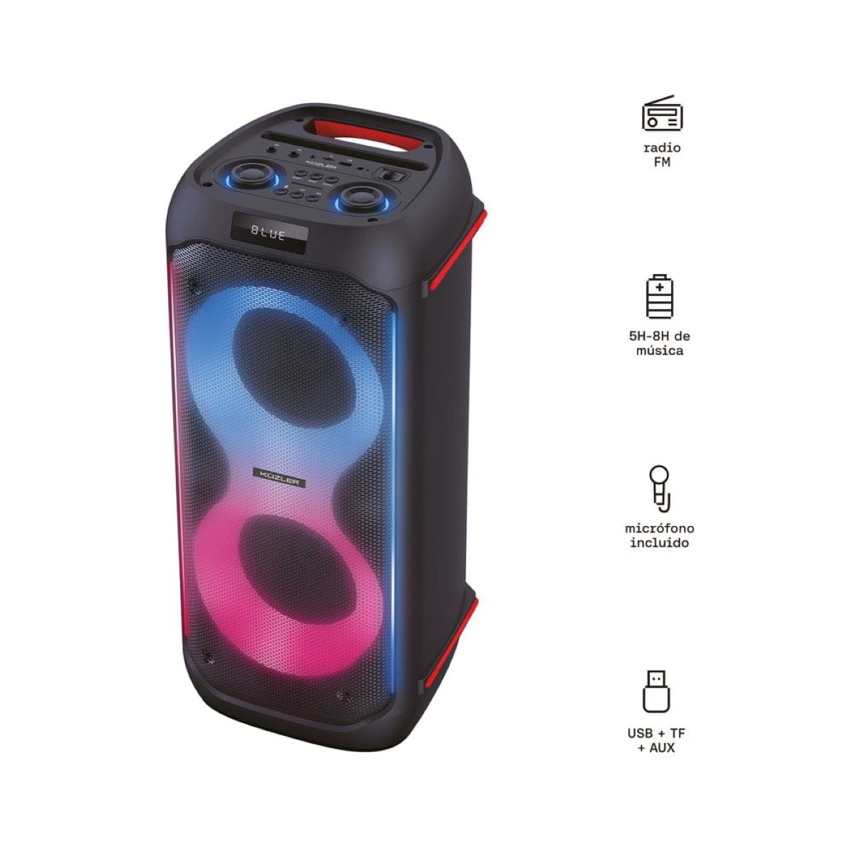 KUZLER - Parlante Bluetooth Inalámbrico Karaoke Led multicolor 1400w ARNE-104