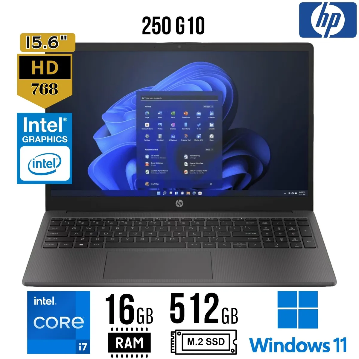 HP - Laptop HP 250 G10 Intel Core i7 1355U Ram 16GB  SSD 512GB 15.6"HD Windows 11 PRO
