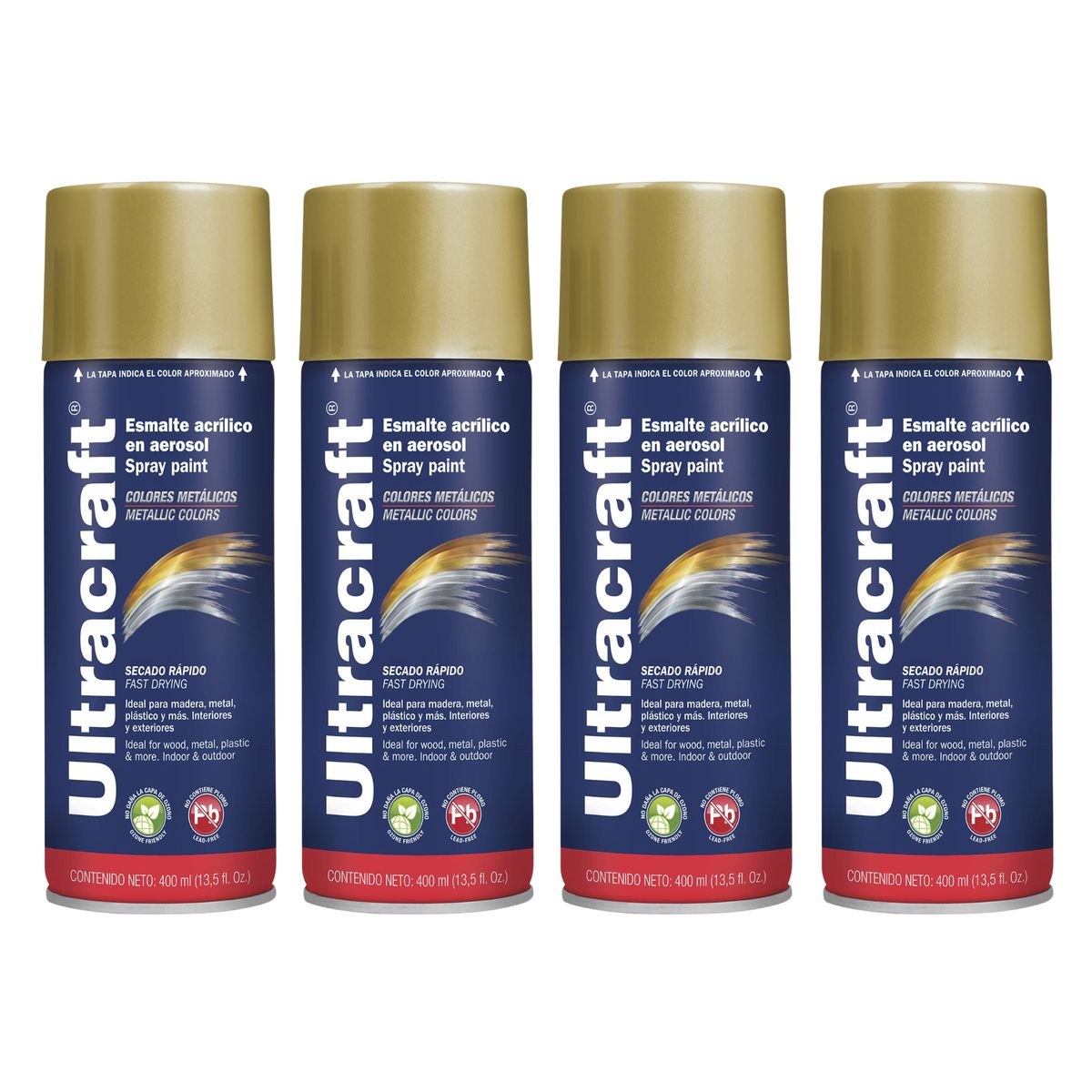 GENERICO - Pintura spray color Oro premiun x4 unidades Ultracraft