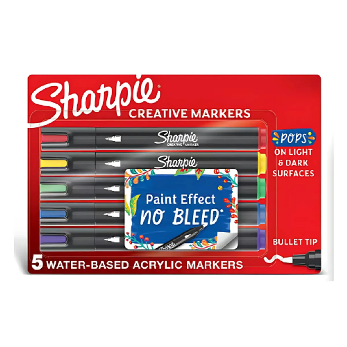 SHARPIE - Marcadores Sharpie Acrílico Punta Bala Multicolor 5 piezas