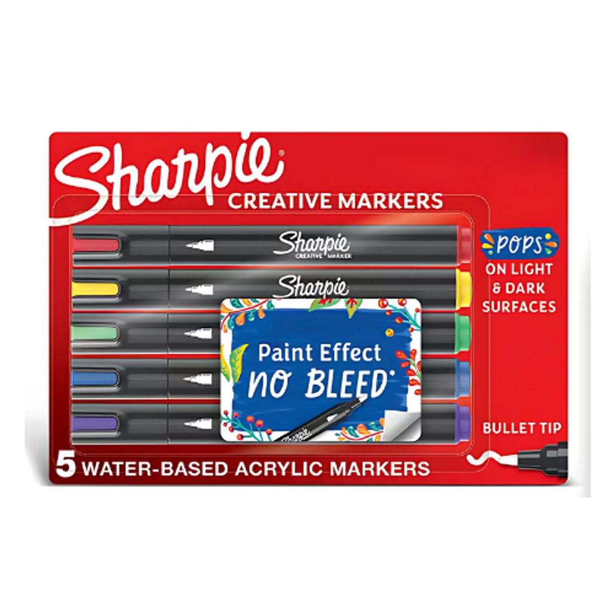 SHARPIE - Marcadores Sharpie Acrílico Punta Bala Multicolor 5 piezas