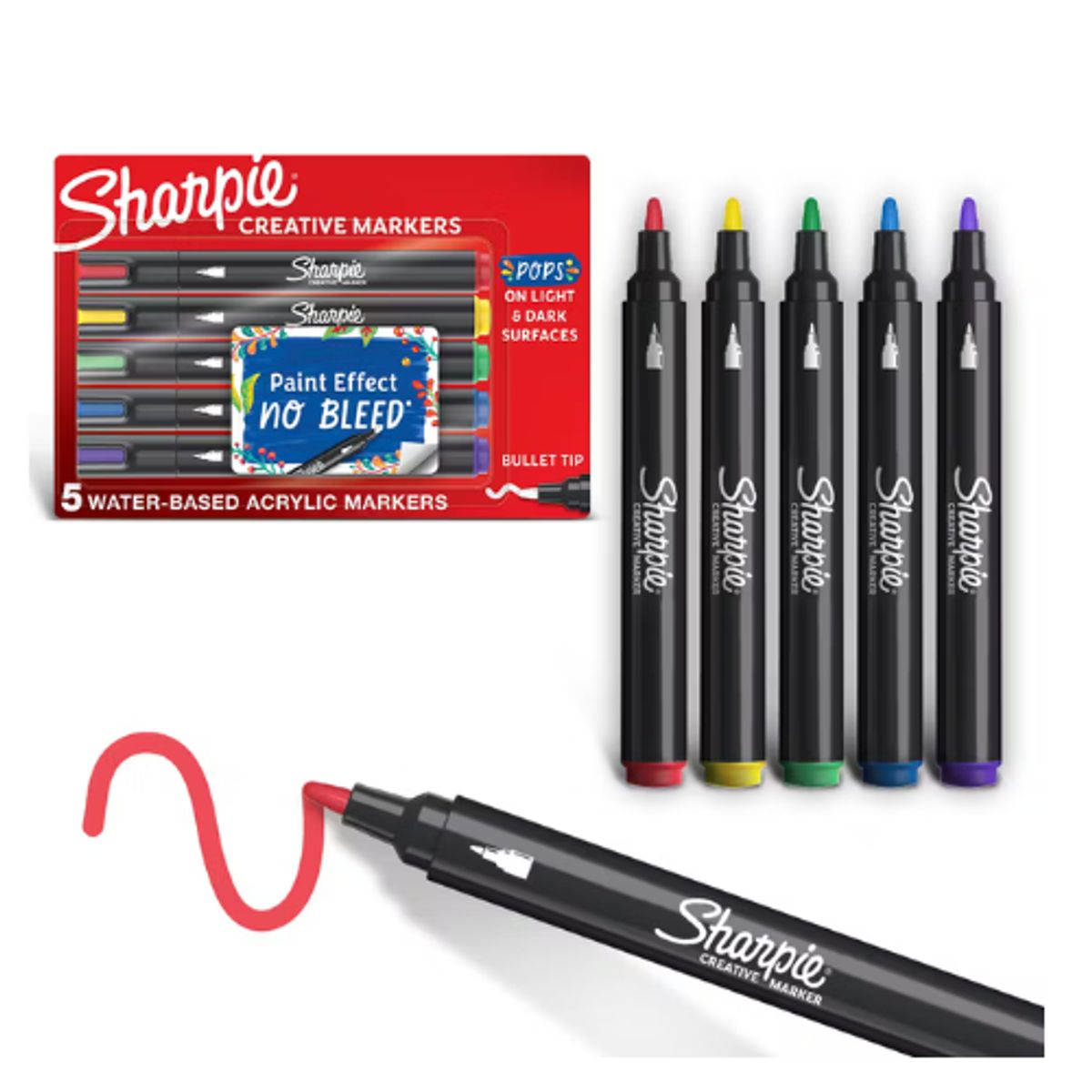 SHARPIE - Marcadores Sharpie Acrílico Punta Bala Multicolor 5 piezas