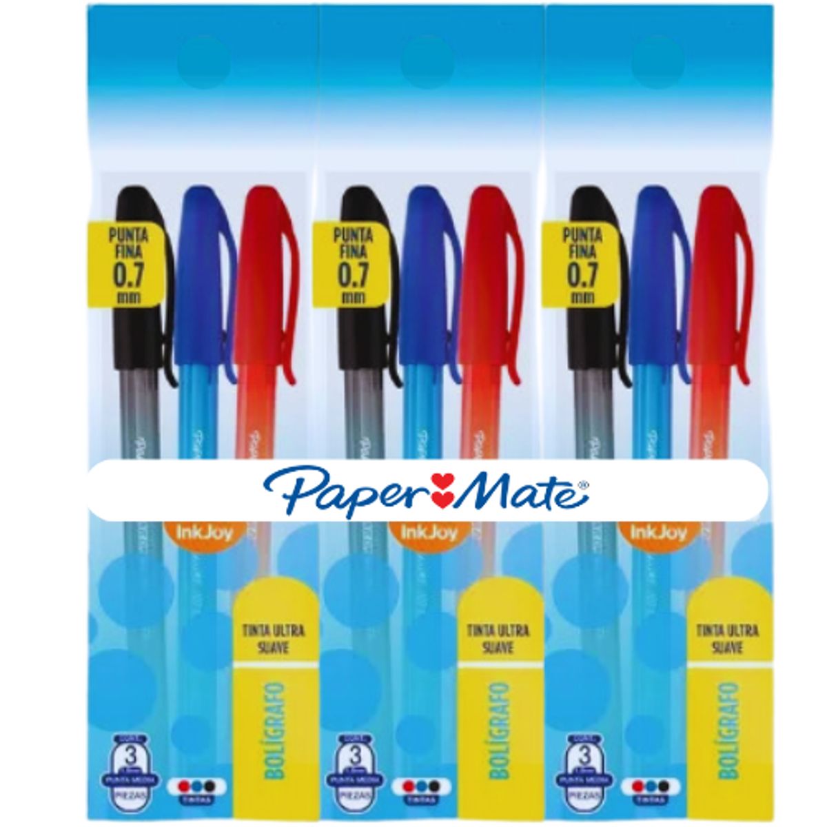 PAPER MATE - Bolígrafo Paper Mate Kilométrico Inkjoy punta fina x3