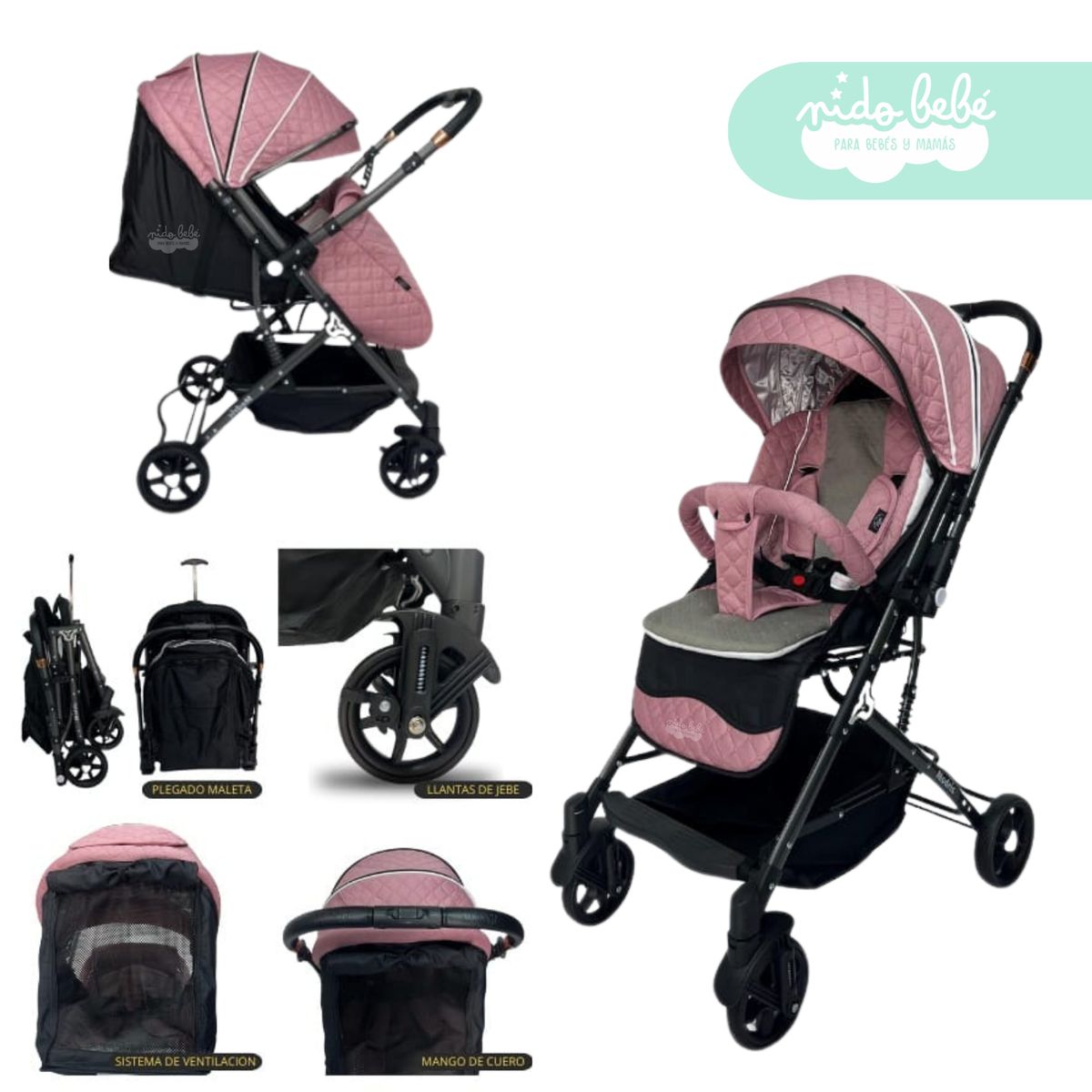 GENERICO - Coche Maleta para bebe modelo Modrick Rosado