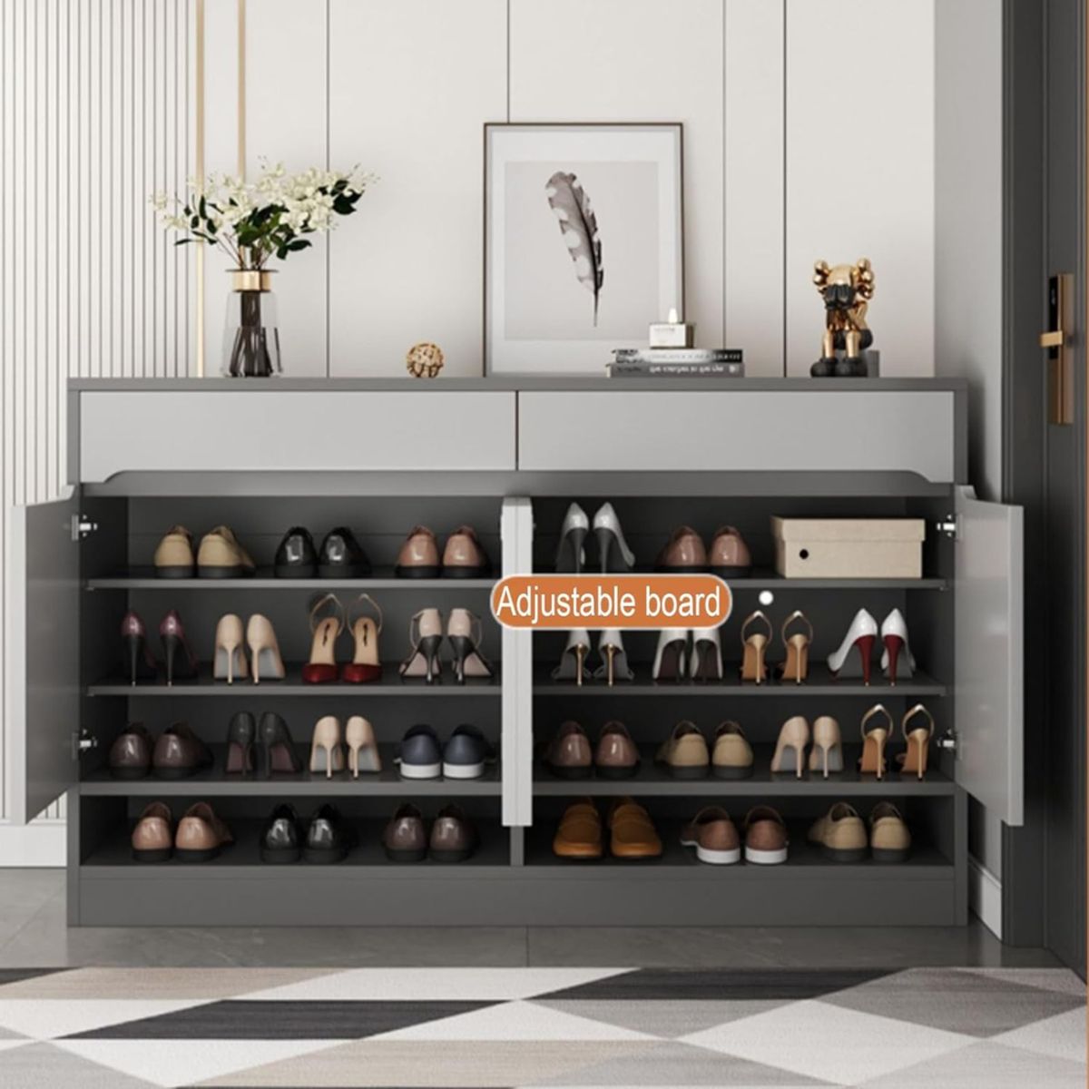 GENERICO - Zapatera Premium Para 24 Pares Armado Linneo Grafito y Blanco Petrox Home