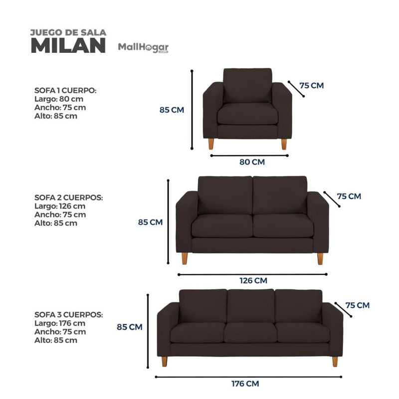 GENERICO - Juego de Sala Milan 3-2-1 Chocolate