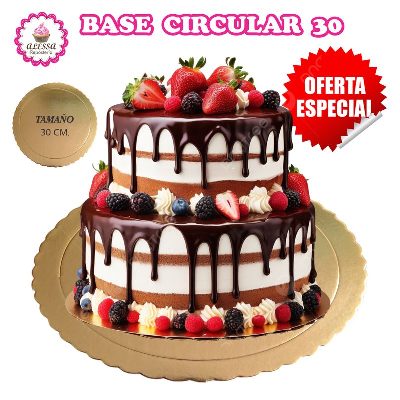 GENERICO - 12 Bases Doradas de Torta Pastel de 30 cm. para Repostería