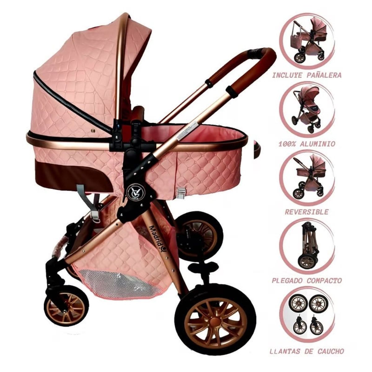 VOYAGE - Coche Moisés Europeo de Lujo Madrid Voyage Light Rosado