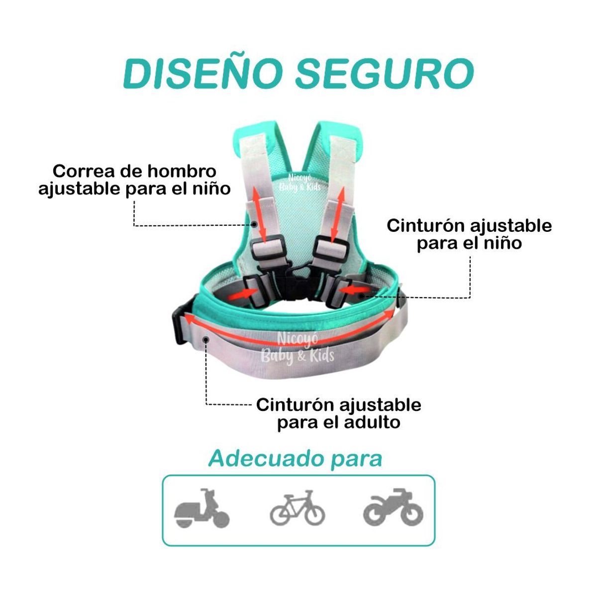 IMPORTADO MC - Arnés de Seguridad para Niños VERDE Viaja con Protección